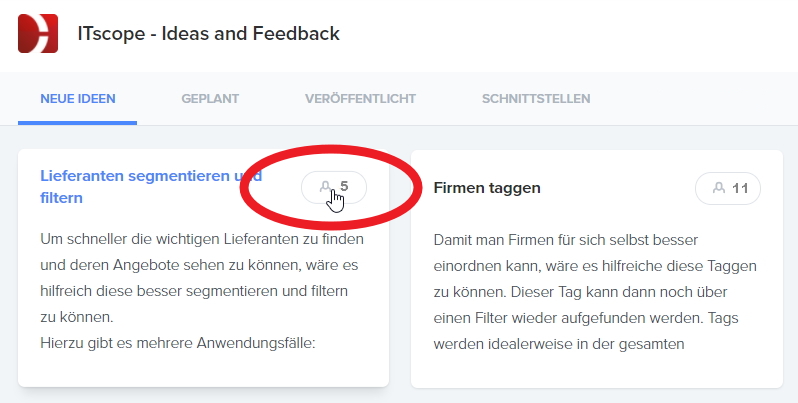 Für Feedback anderer User voten