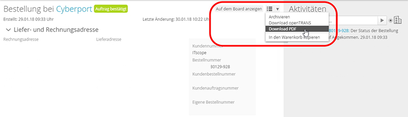 Bestellungen können nun über die Bestellansicht in der Plattform und die API 2.1 als PDF-Zusammenfassung heruntergeladen werden.